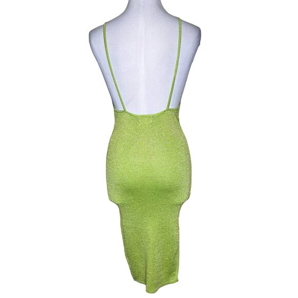Superdown Sabrina Knit Midi Dress XS Green Metallic Party Cocktail Draped Neck - Picture 4 of 12
